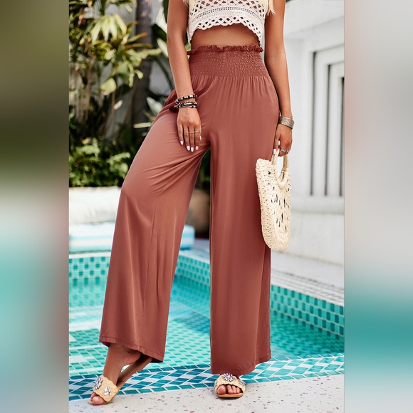 Smocked Wide Leg Pants with Pockets - Picture 2 of 7